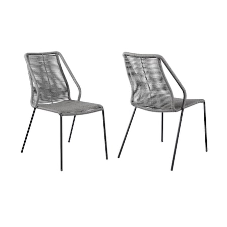 Armen Living Clip Indoor Outdoor Stackable Steel Dining Chair with Gray Rope, PK2 LCCPSIGRY